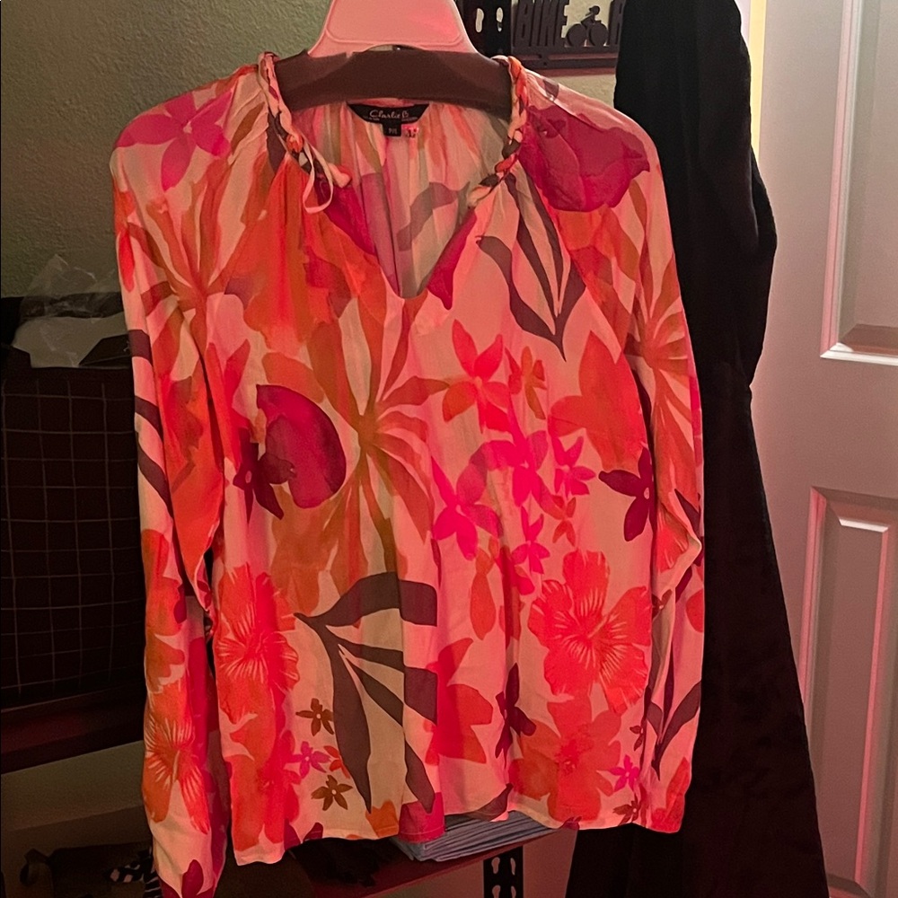 Charlies Pink and Orange Floral Blouse